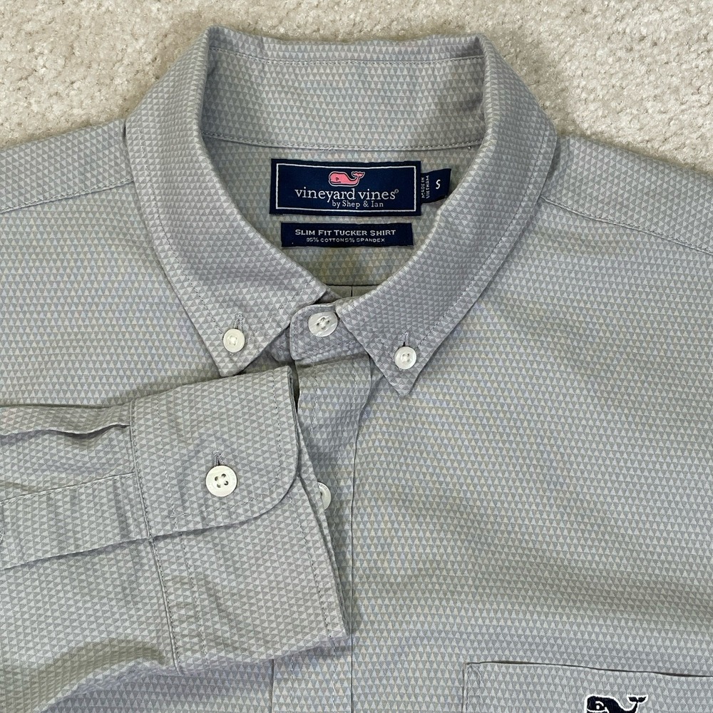 Vineyard Vines Slim Fit Tucker Shirt Mens S Gray Triangle Print Long Sleeve